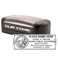 Get your CA Notary Slim Pre-Inked Stamp, customized with your notary info. Submit your original certificate. Order now at CalStamp!