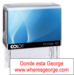 Track your money with the Donde Esta George self-inking stamp! Perfect for .5 x 3" stamps. Start tracking at wheresgeorge.com. Buy now at CalStamp!