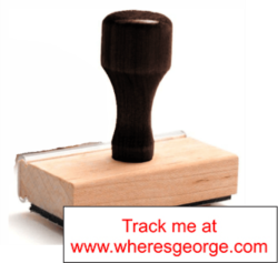 Track your bills with the Track Me Rubber Stamp! Perfect for Wheres George? enthusiasts. Start tracking now at CalStamp. Visit www.calstamp.com to order today!