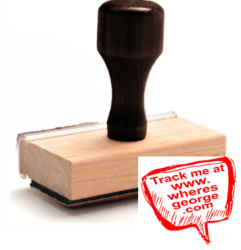 Track your bills with the Where's George Rubber Stamp! Start tracking at www.wheresgeorge.com. Buy now at CalStamp!