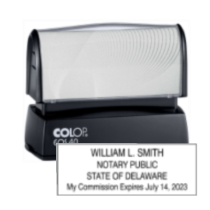 Get your DE Notary Colop Pre-Inked Stamp customized with your notary info. High-quality, black ink only. Order now at CalStamp!