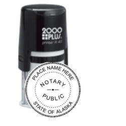 Get your customized AK Notary Self-Ink Round Stamp from CalStamp. Quality Alaska notary seal with optional commission expiration date. Order now and ensure compliance!