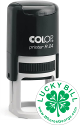 Get your Wheres George Lucky Round Stamp from CalStamp! Self-inking, 1-inch diameter. Perfect for tracking bills. Order now and start stamping!