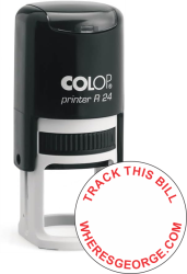 Get the Whers George Round Stamp R24 from CalStamp! Self-inking, 1-inch diameter impression. Perfect for tracking currency. Order now and start stamping!