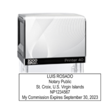 Get your customized VI Notary Printer 40 Stamp at CalStamp. High-quality, rectangular notary stamp tailored with your info. Order now for professional notary needs!