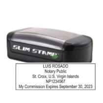 Get your customized VI Notary Slim Stamp from CalStamp! High-quality, rectangular notary stamp tailored with your info. Order now for fast, reliable service!